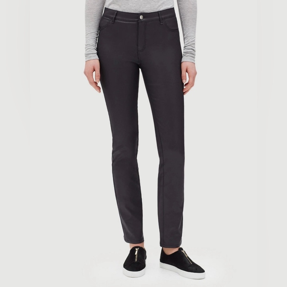 Lafayette 148 Waxed Denim Thompson Slim Straight Leg Jeans Black Size 0 NWOT